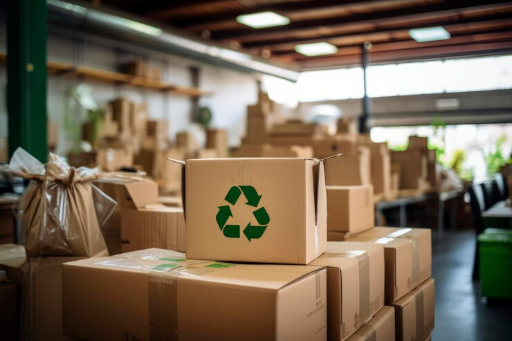 Caixas empilhadas em uma logística sustentável